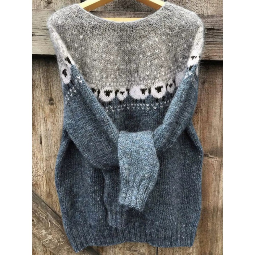 Plus Size, Women's Plus Size Cozy Fall Winter Sweater - Round Neck Long Sleeve Color-Block Pullover Sweater Top, Casual Warm Blouses for Cold Weather Layering, Hand Washable for all Body Types