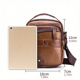 Genuine Leather Crossbody Bag with Adjustable Strap & Multiple Pockets - Deep Brown Vertical Unisex Shoulder Bag for Men & Women, Durable Everyday Commute & Holiday Gifts (Valentine's Day, Father's Day, Christmas)