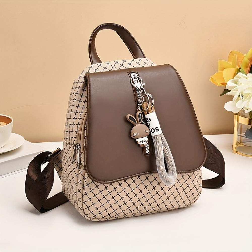 Stylish Women's High Quality Synthetic Leather Backpack - Soft Shell Lightweight Travel Bag with Multiple Pockets, Adjustable Straps & Charms (Bright Pink/Coffee Brown/Terracotta/Black), Casual Daypack, Backpack for Travel